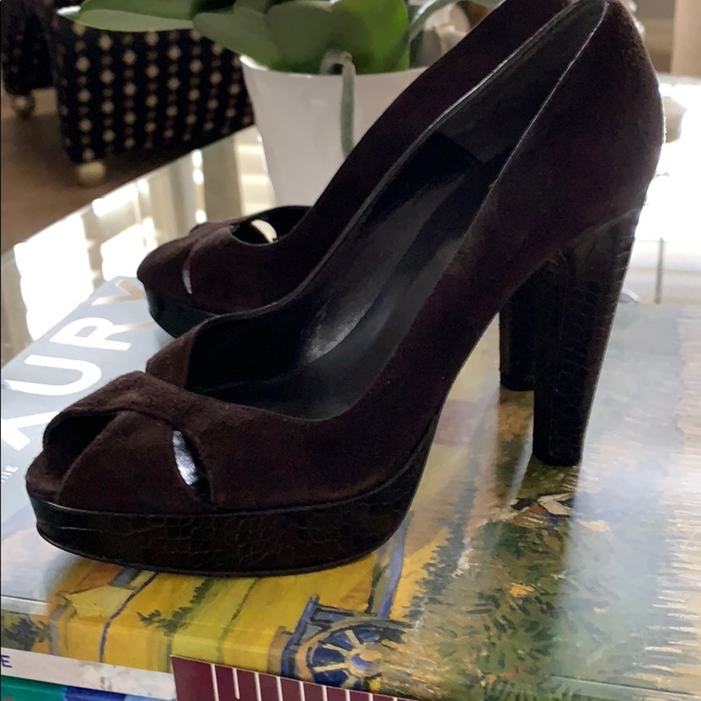 Stuart Weitzman Brown Suede Platform Heels